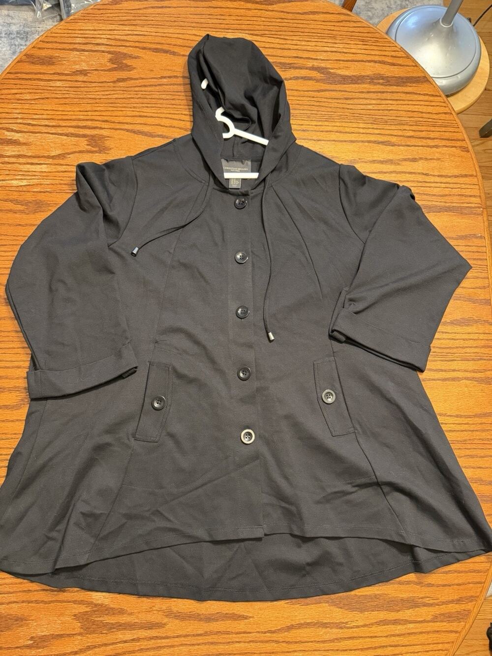 Womens NWT Christian Siriano Black Hooded Button Front Jacket Size 1X 24x32